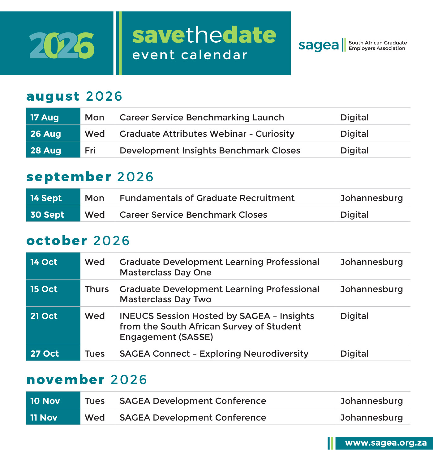 SAGEA save the date calendar - Update H2